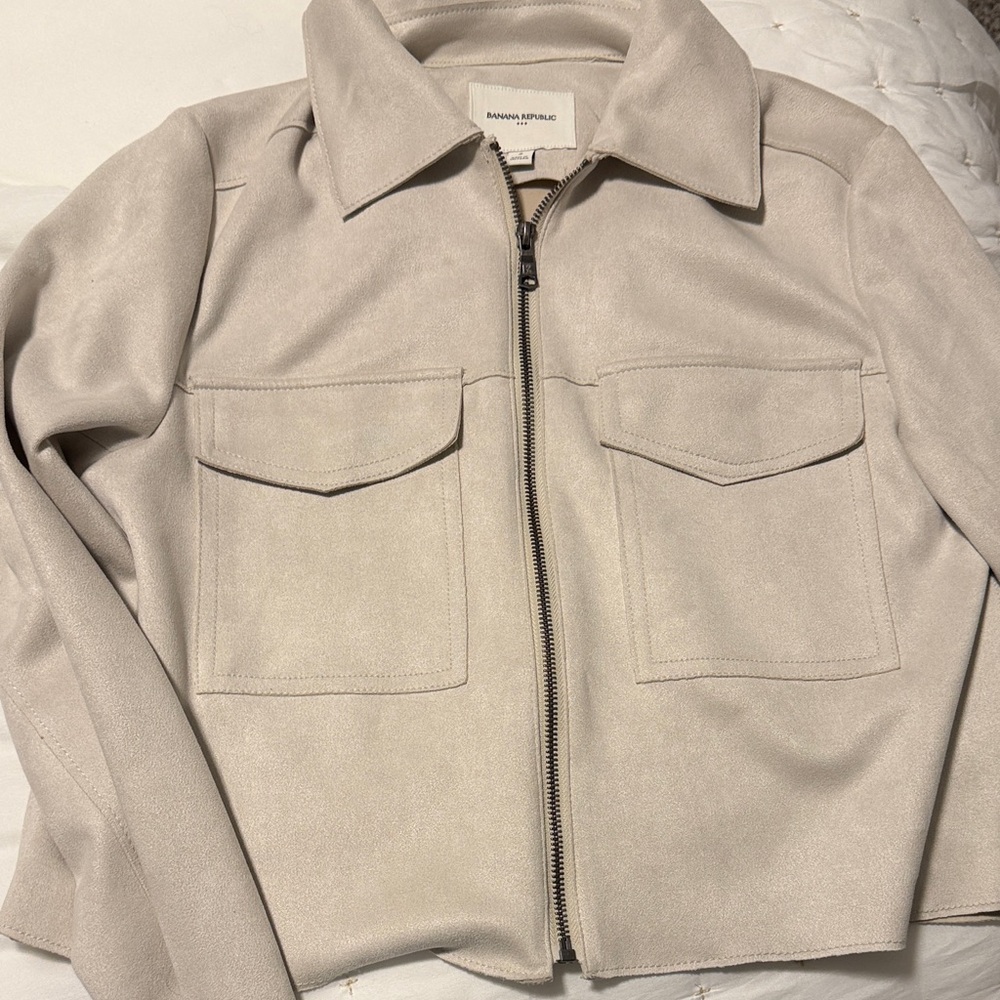 Banana Republic Light Beige Faux Suede Zip Front Jacket